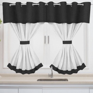 Cortina Moderna Cozinha Janela Casa  2,00m X 1,20m Para Varão Simples liso cor preta em Oferta na Shopee