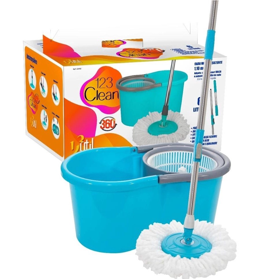 Balde Mop 360o Giratório Com Esfregão Centrifuga Azul