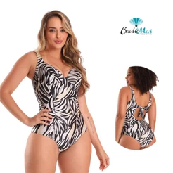 Maio Banho de Mar Alca Fina Com Bojo Efeito Zero Barriga Modela e Reduz Moda Praia Estampado