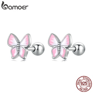 Bamoer Brincos De Tarraxa De Prata S925 Rosa/Borboleta Para Mulheres/Meninas/Bijuteria/Presente SCE1495
