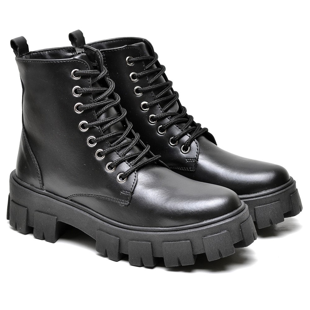 Bota Coturno Feminino Tratorado Preto Cano Baixo Dubuy Shopee Brasil