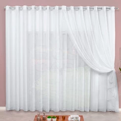 Cortina Microfibra Com Voil 4,00x2,70 Semi Blackout Janela Quarta e Sala Branco apartamento branca 2,80m 5m 6m 7m 8m