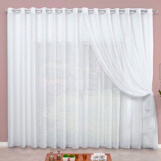 Cortina Microfibra Com Voil 4,00x2,70 Semi Blackout Janela Quarta e Sala Branco apartamen…