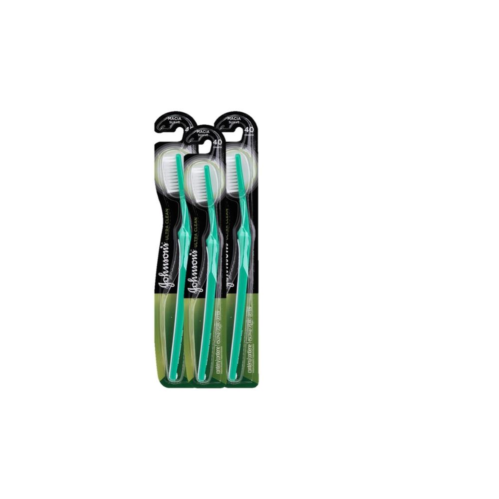 Kit com 3 Escovas Dental J&J Reach Ultra Clean Macia 40
