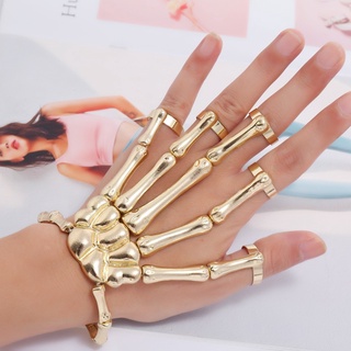 Punk Gótico Crânio Pulseira Mão Osso Pulseiras De Metal Flexível Pulseiras Para As Mulheres Homens Partido Boate Hip Hop Jóias