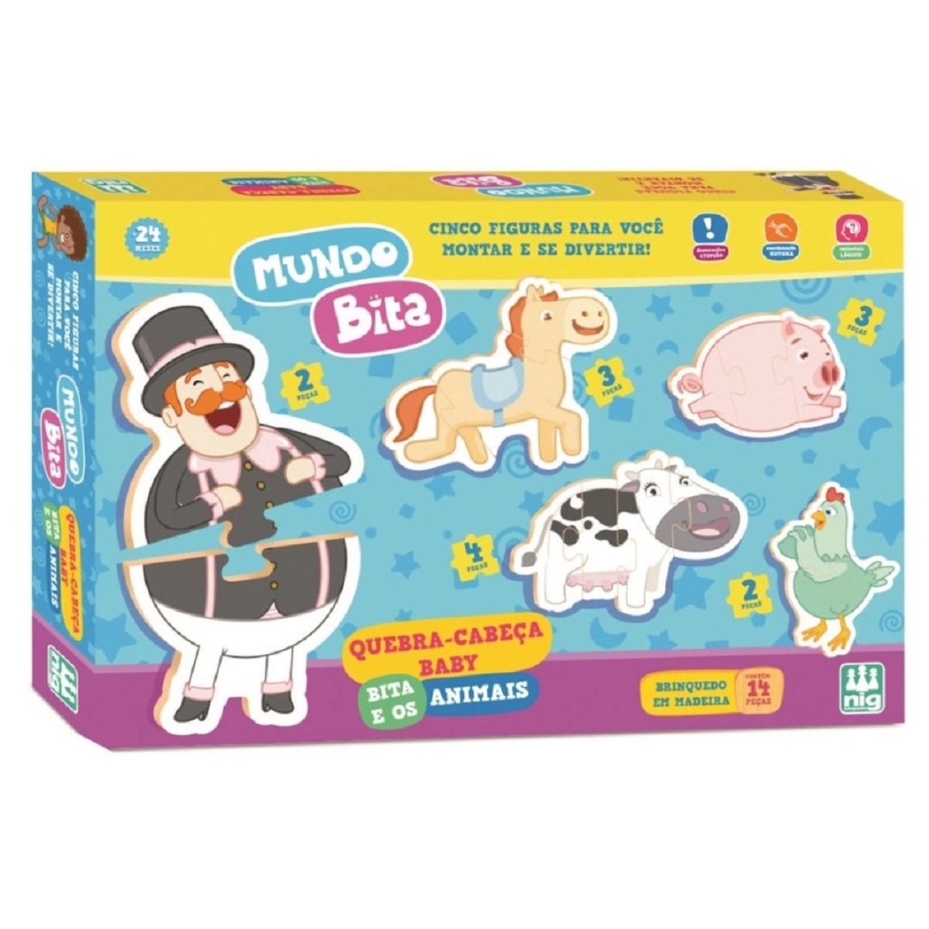 Quebra Cabeça Em Madeira Baby Bita E Os Animais 0692 - Nig em Oferta na Shopee