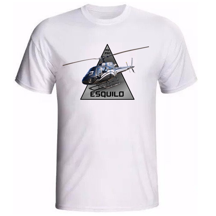 Camiseta Branca Helicóptero As 350 Esquilo Aviação