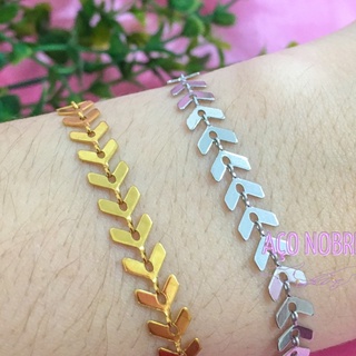Pulseira e Escama de Peixe Aço Inox Folhinha Seta Tornozeleira Inoxidável