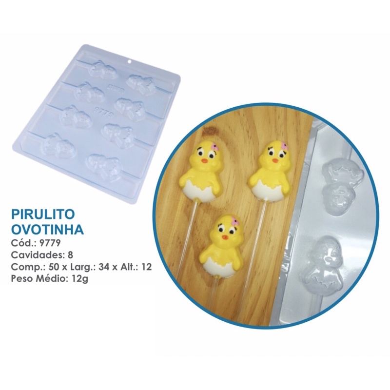 Forma Simples Pirulito Ovotinha 9779 -  (D6) em Acetato BWB Para Bombom e Doces de Chocolate. - Home & Living