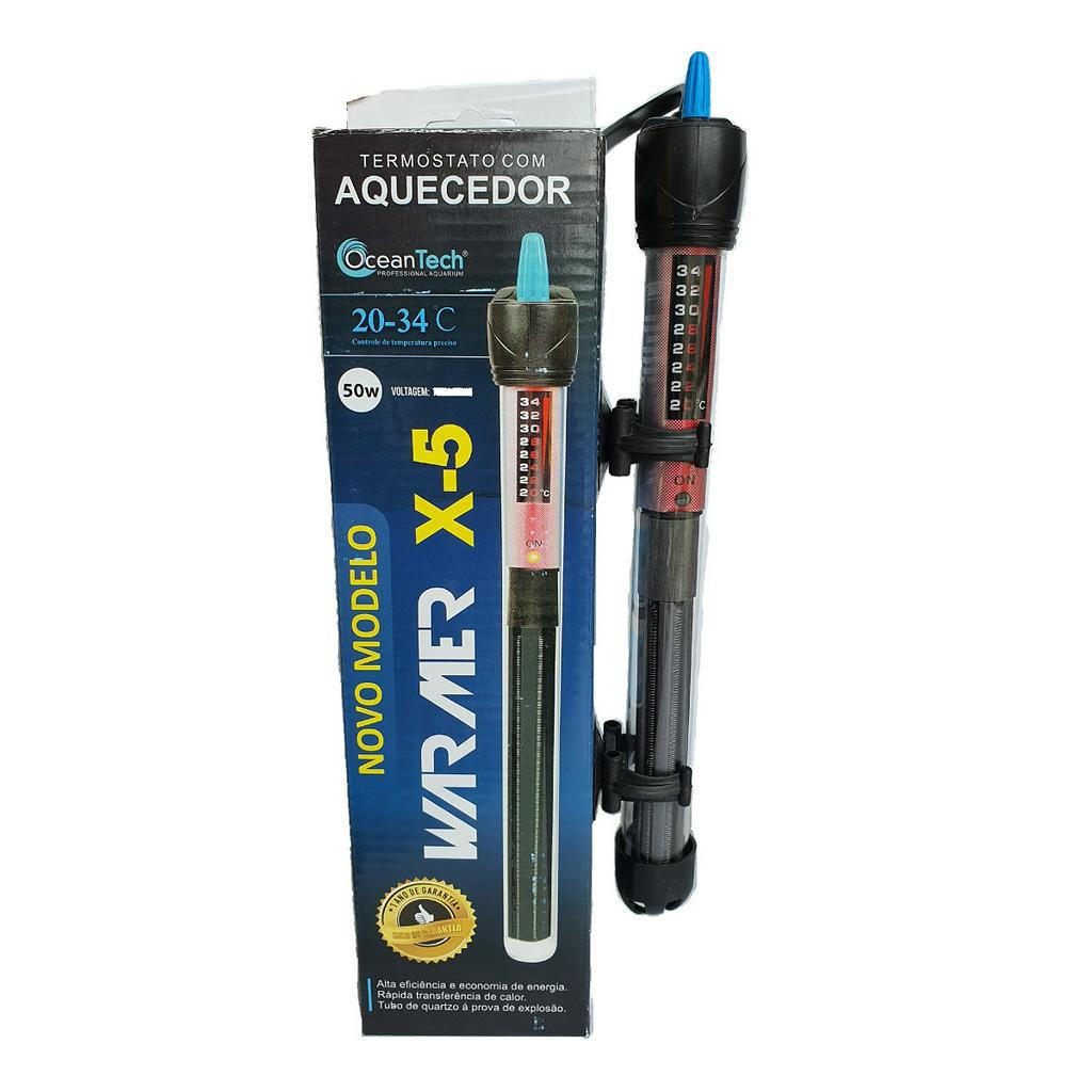 Aquecedor com Termostato 50W Ocean tech para Aquário até 50L