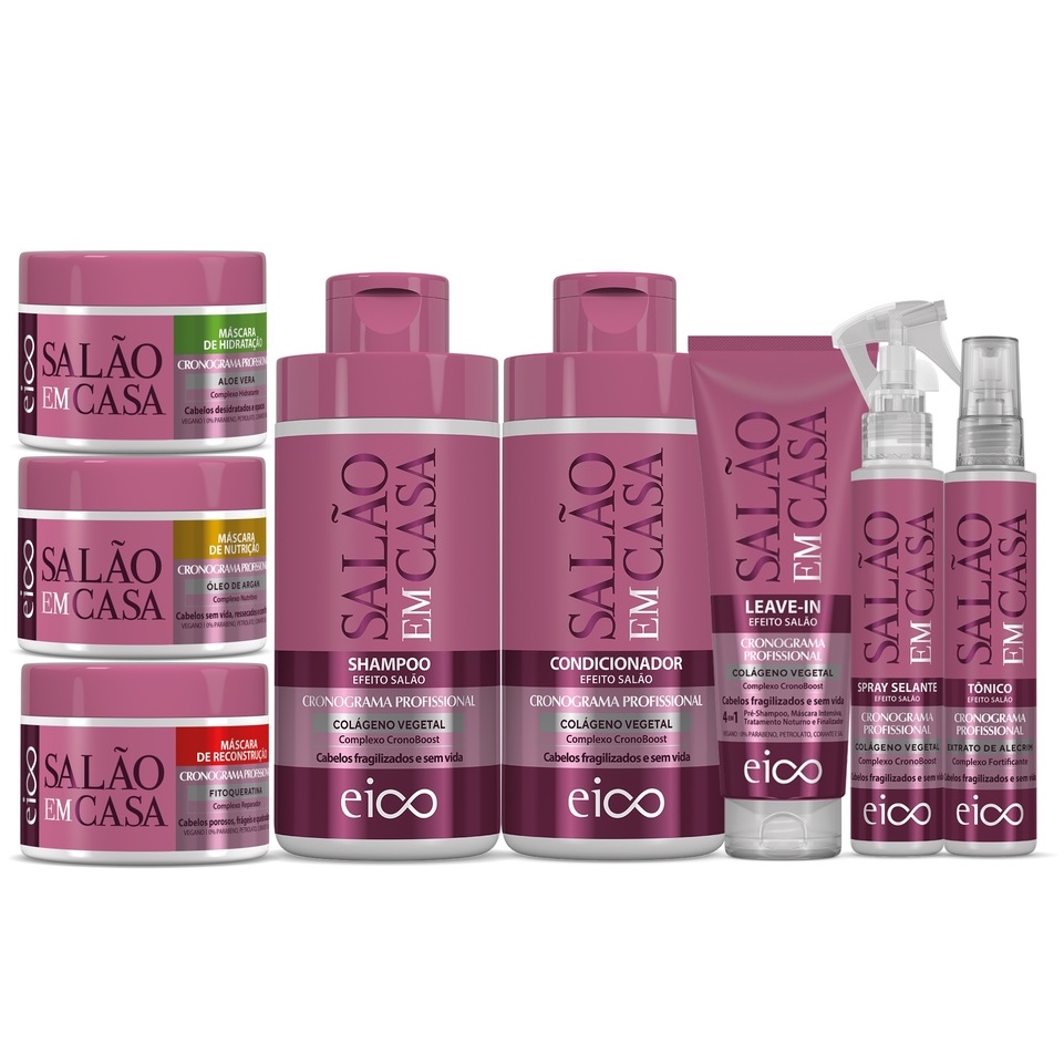 Kit Eico Salão Em Casa Cronograma Profissional + Máscaras Hidratação Nutrição Reconstrução 270g Mini Completo