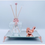 Difusor de Ambiente Estrela Transparente/Rosé Gold,Bandeja Espelhada 20 x 12 cm,1 Passarinho