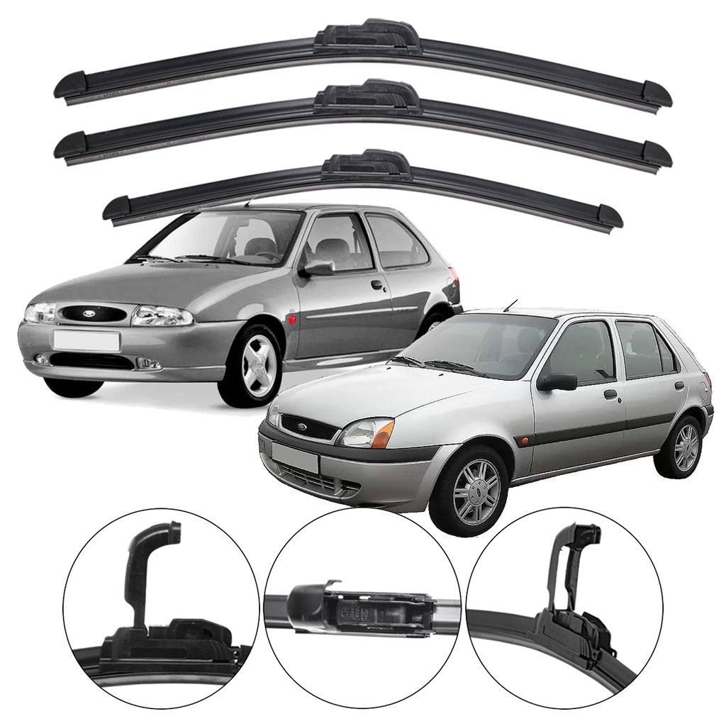Kit 3 Palhetas Limpador Parabrisa Dianteiro+Traseiro Para Carro Ford Fiesta Antigo/Street 1996/2001 em Oferta na Shopee
