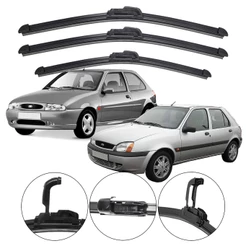 Kit 3 Palhetas Limpador Parabrisa Dianteiro+Traseiro Para Carro Ford Fiesta Antigo/Street 1996/2001