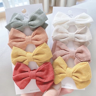 4 Pçs/set 2.4 Polegadas De Linho Sólidos Bowknot Grampos De Cabelo Para Meninas Bonitos Handmade Barrettes Headwear Crianças Acessórios O Presente