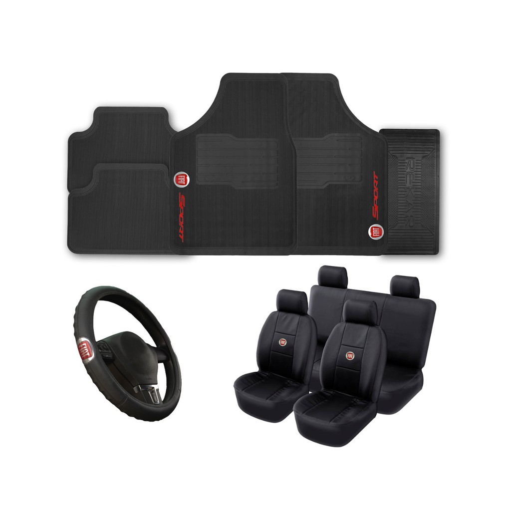 Kit Capa Banco de Carro Couro Fiat Uno Palio + Jogo Tapete de borracha + Capa de volante Grátis Brinde