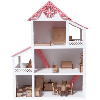 Casa Casinha Para Boneca Polly +38 Mini Móveis Mdf Madeira em