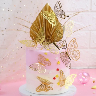 12pcs Gold Oco De Simulação artificial Bolo De Borboleta topper Festa De Aniversário Decorações De Parede