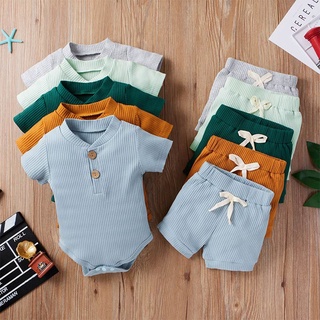 Conjunto Infantil Feminino Macacão De Algodão Manga Curta + Calça Em Cores Únicas-Moda Verão