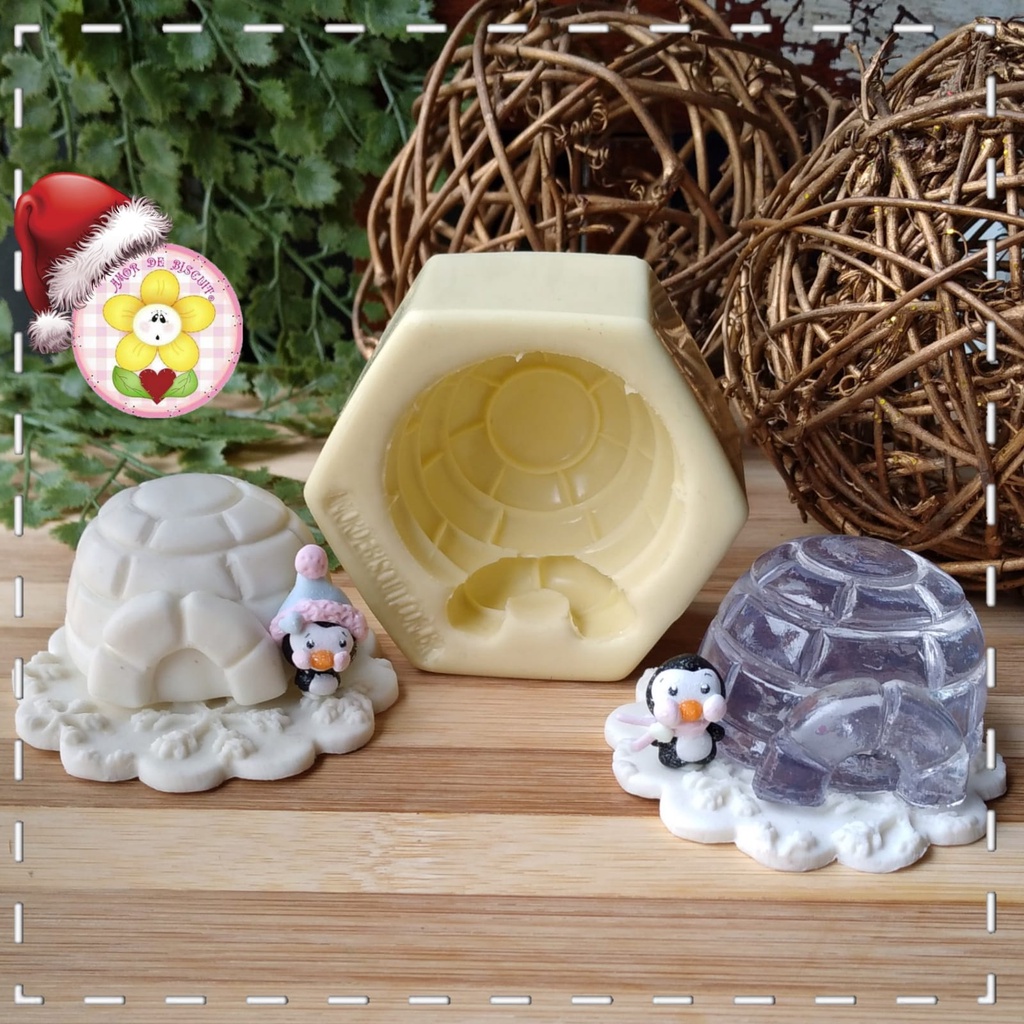 Molde de silicone AB394 - Iglu - Coleção Natal - ( biscuit, apliques, enfeites, velas, resina, gesso, porcelana fria, sabonetes, bijuterias )