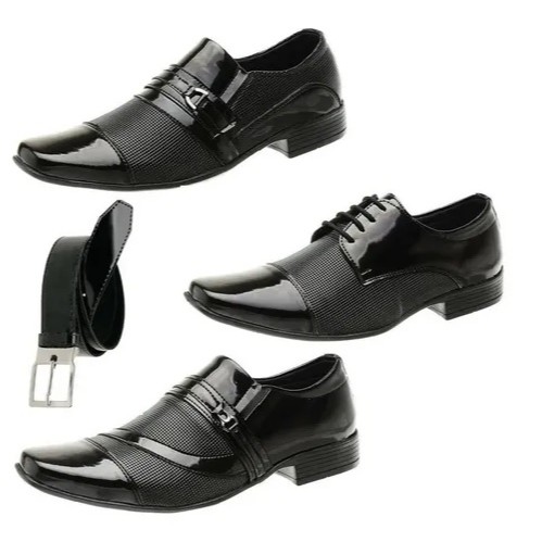 Kit 3 Pares Sapato Social Masculino Verniz + Cinto Verniz Lindos E Confortável Promoção