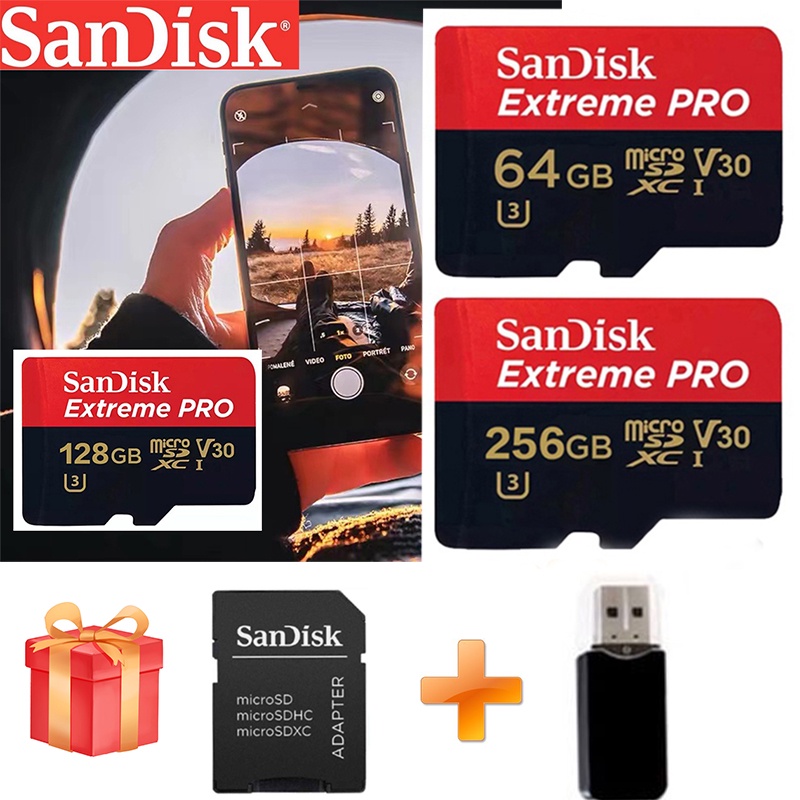 Cartão De Memória Micro SD SanDisk Extreme PRO Série 2 Gb/4/8/16/32/64/128/256/512/1 Tb SDXC V30 Sdcard Com Leitor De