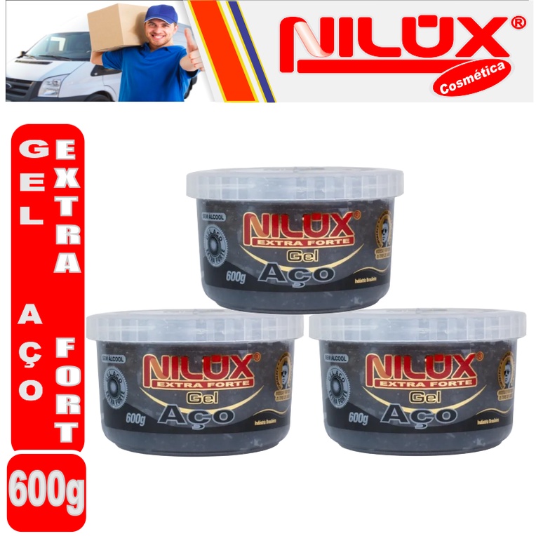 Kit 03 Gel Aço Extra Fort Nilux 600g indicado para todos os tipos de cabelos