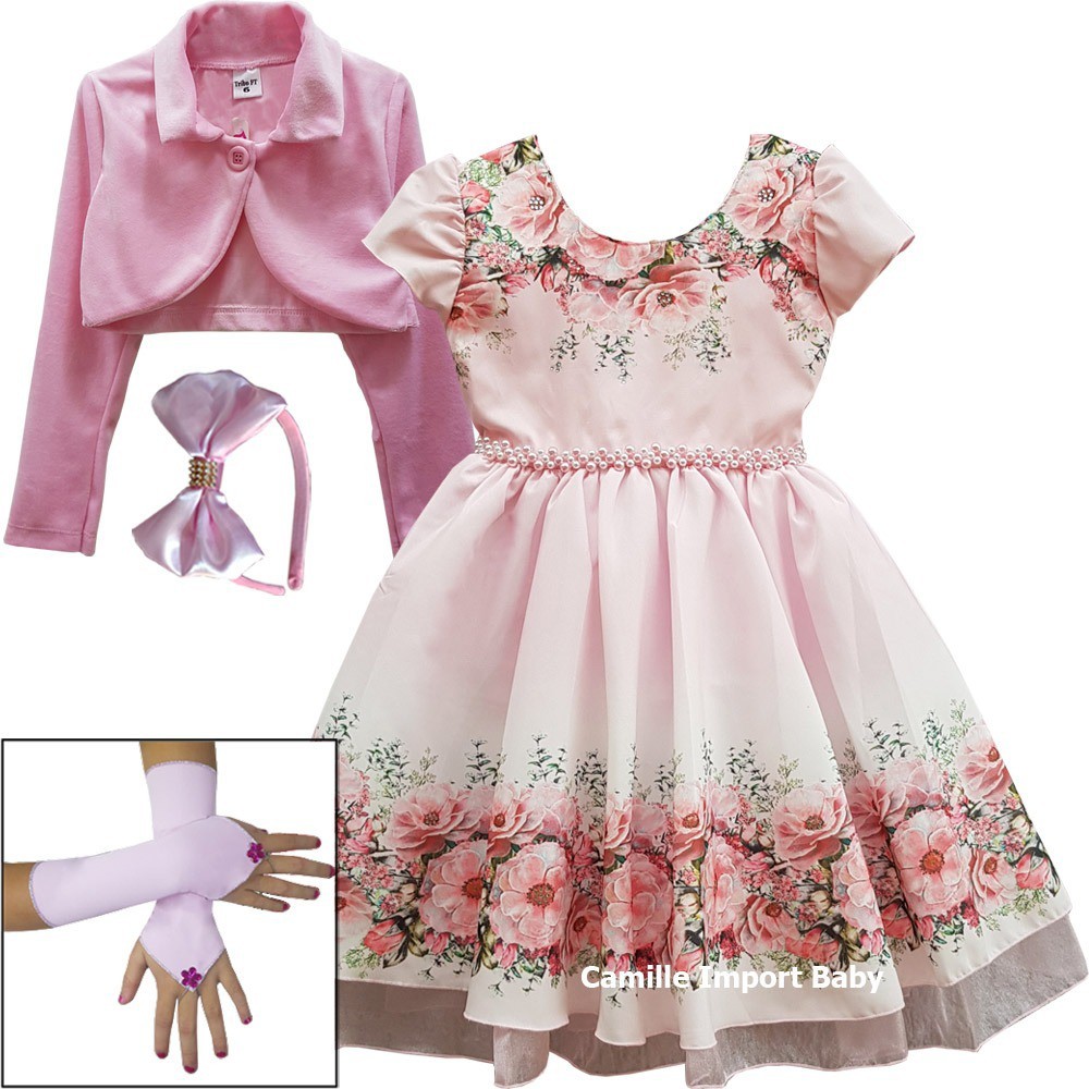 Vestido Festa Infantil Floral Bolero Carinha Anjo Puro Luxo