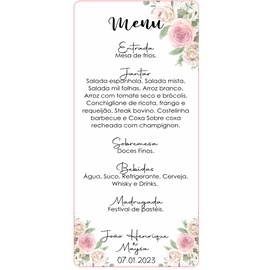 Kit Menu de Casamento (cardápio) e cartão agradecimento de mesa para aniversário, batizado, formaturas, eventos empresariais, chá de bebê, chá revelação, chá de cozinha, chá bar, festas em geral. Papelaria personalizada.