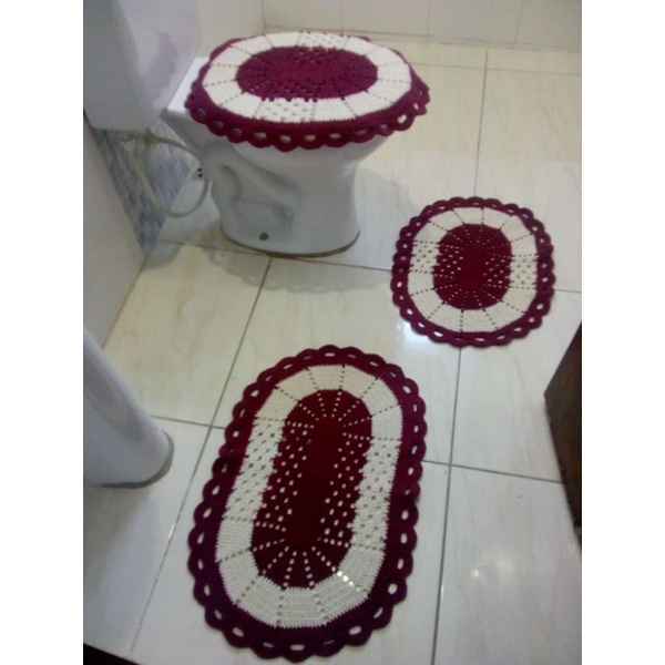 jogo de tapetes banheiro 3 peças em Crochê com barbante | Shopee Brasil