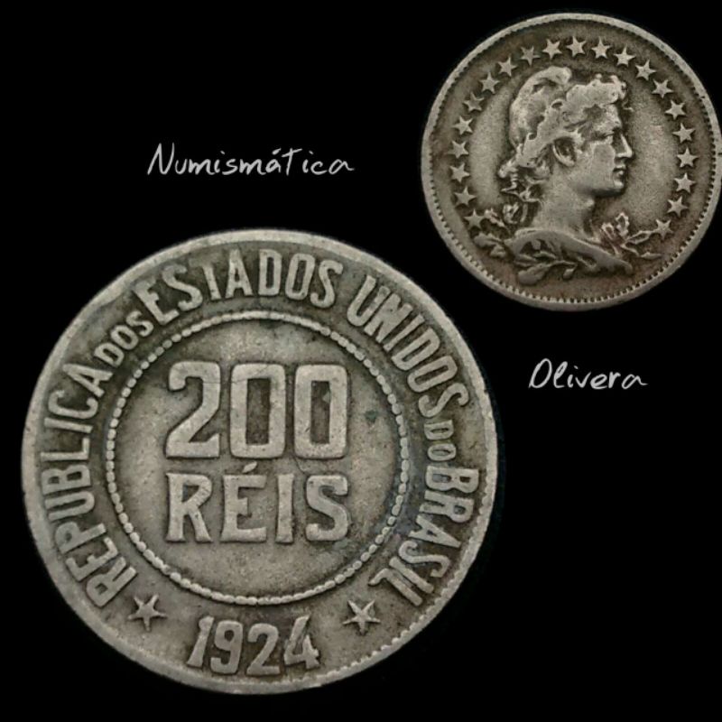 L.: 0100 - Moeda antiga 200 réis 1924 - Brasil.