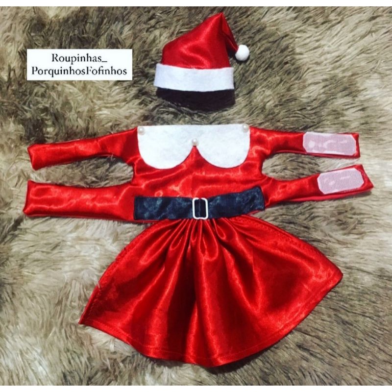 vestido roupa de natal + gorro Noel pet para porquinho da índia, mini coelho e cães de pequeno porte