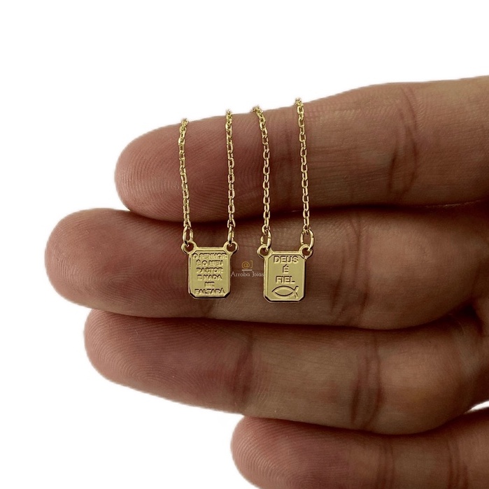 Escapulário Deus é Fiel Sem Imagem Evangélico Fino Banhado a Ouro 18k