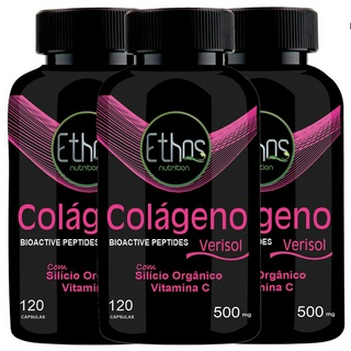3 Colágeno Verisol com Silício Orgânico e Vitamina C 360 Cápsulas - Ethos Nutrition