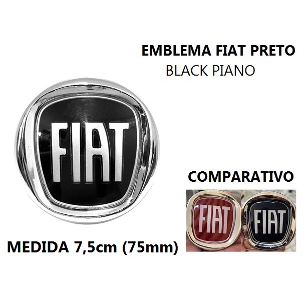 Emblema Grade / Porta Malas Fiat Preto Black Piano medida 7,5cm Palio Uno Stilo Logotipo simbolo 75mm