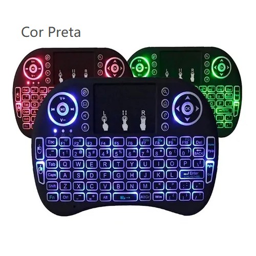 Mini Teclado e Bateria de Mini Teclado Sem Fio Controle Para Tv Box Smart Tv e Pc Iluminado Luz Led