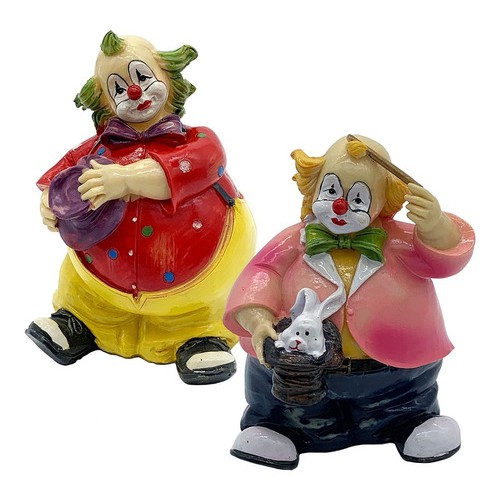 Kit com 2 Belíssima Enfeite Estatueta Palhaço De Resina Decoração Decorativo