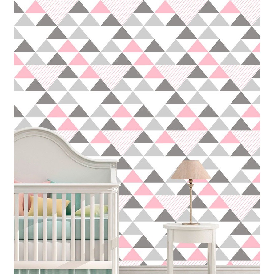 Papel de Parede Adesivo Geométrico Triângulos Cinza e Rosa Autocolante em Oferta na Shopee