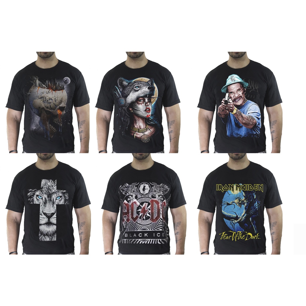 Camisa Camiseta Rock caveira indio leão ACDC Nirvana Iron Maiden guns n roses Led Zepelin