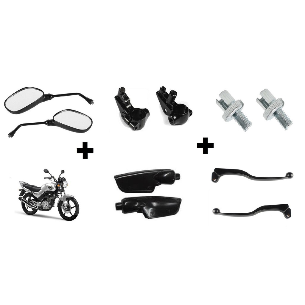 Par Mini Retrovisor Espelho+Manicoto Freio a Tambor+Manete+Capa+Regulador Yamaha 125/Factor 125/Rd 125/Rdz 135/Xtz 125
