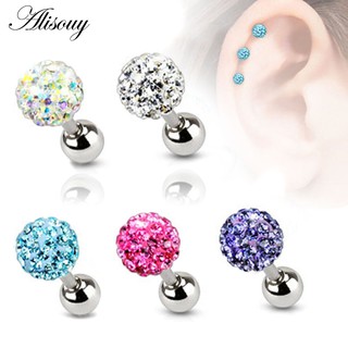 Alisouy 2PCS 3 4 5mm Brincos De Bola De Cristal Cirúrgicos De Aço Tampões Para Orelha De