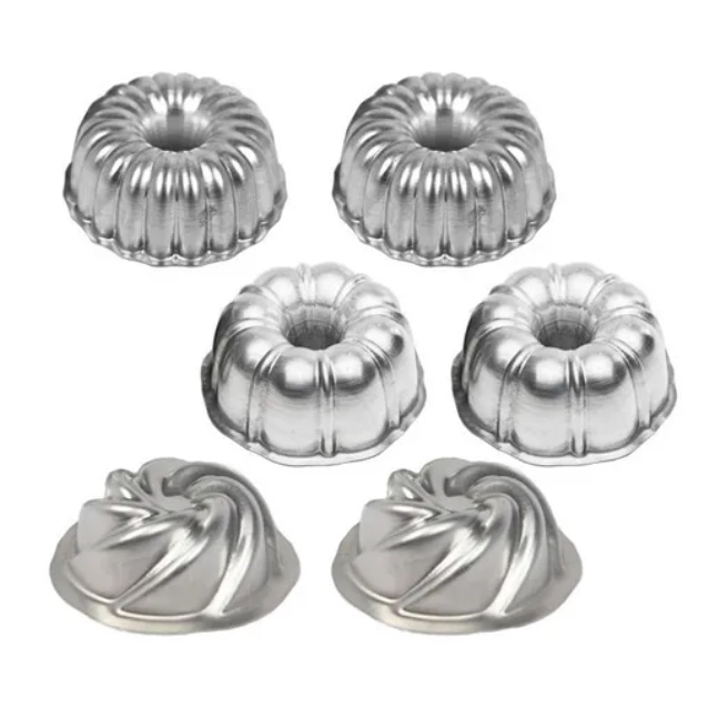 Kit 6 Peças Mini Forma Bolo Vulcão Pudim Torta Suíça Decorada (2 Suíça 1 + 2 Suíça 2 + 2 Espiral)