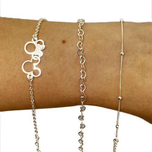 Kit 3 Pulseira Bracelete Infantil Folheadas A Prata 925 em Oferta na Shopee