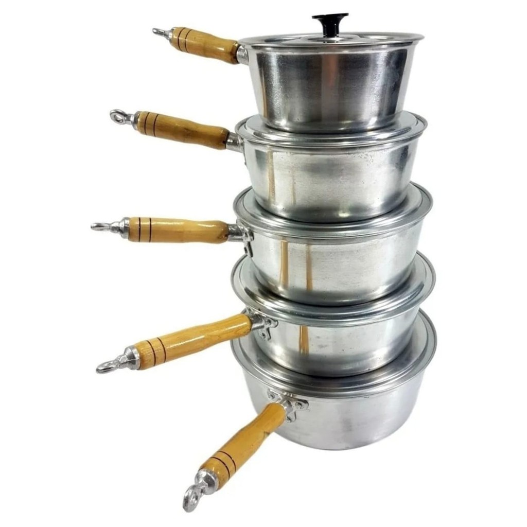 Jogo De Panelas Alumínio Batido Fundido Cabo Longo 5 Panelas de Ferro Batido Frigideiras