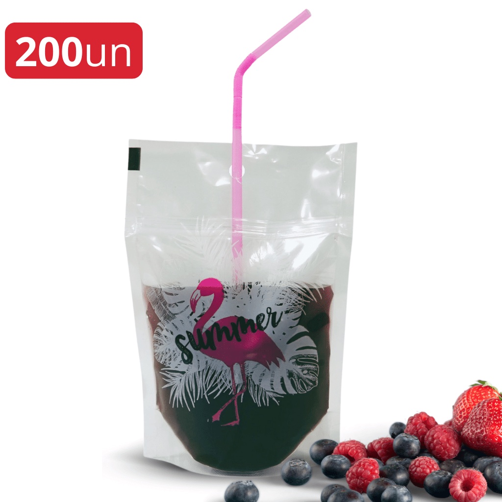 Drink Bag - Saco Embalagem para bebidas -200un Flamingo Summer