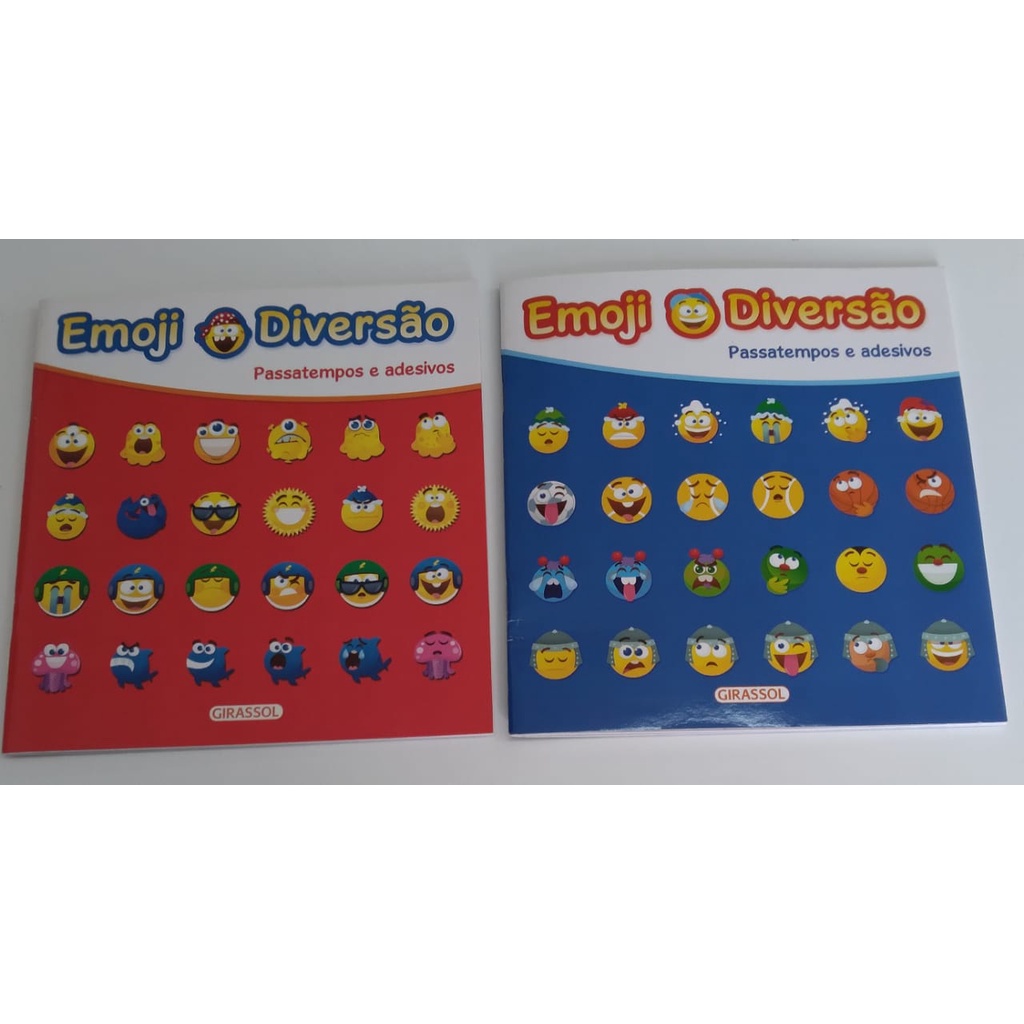 LIVRO EMOJI DIVERSÃO COM PASSATEMPOS E ADESIVOS ( CAPA AZUL OU VERMELHA)- ED. Girassol