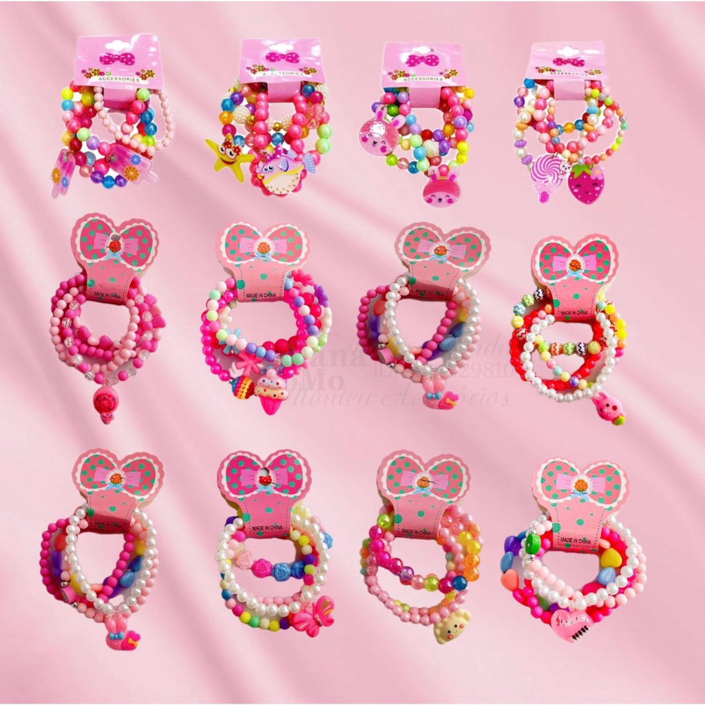 48 pulseiras para Crianças /Conjunto Infantil Frutas Coloridos