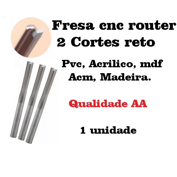 5x Fresas cnc router 2 Cortes Reto Mdf, Acm Pvc Usinagem