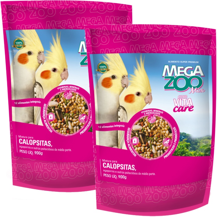 Kit 2 Ração Mix Super Premium Para Calopsitas 900g - Megazoo