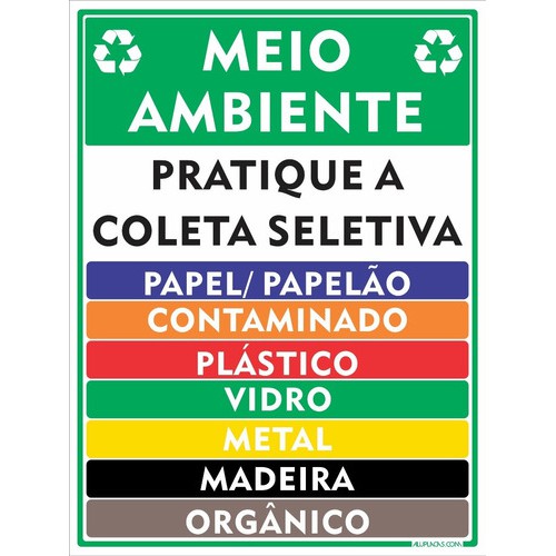 Placa Meio Ambiente Pratique Coleta Seletiv 30x20cm Alumínio